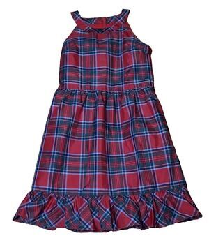 Vineyard Vines Girls Holiday Plaid Sleeveless Halter Fit Flare Dress Size 12